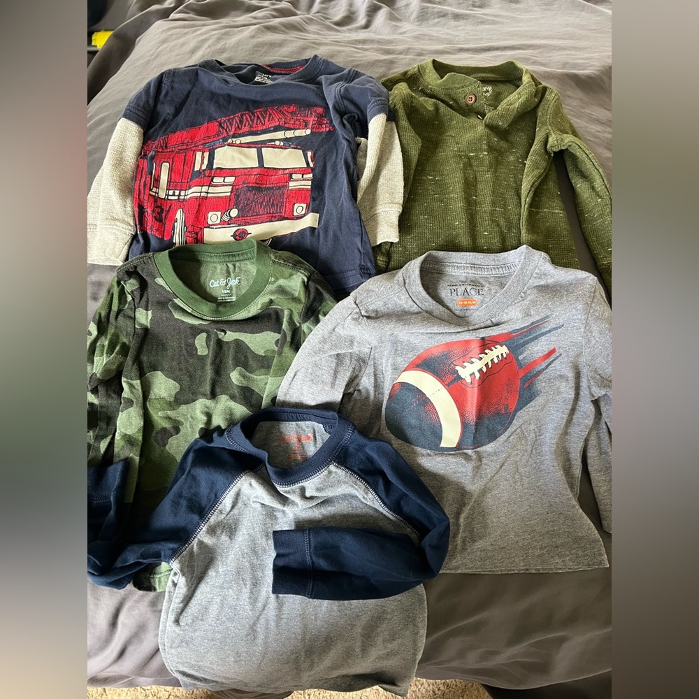 Bundle of 5 long sleeve toddler boy shirts size 18 months fire truck & football